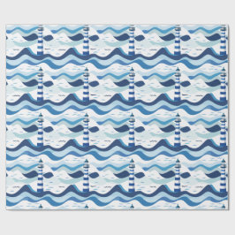 Papel De Regalo Faro náutico azul y blanco