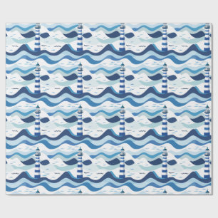 Papel De Regalo Faro náutico azul y blanco