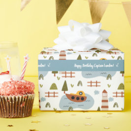 Papel De Regalo Faro Náutico y patrón de niños en barco