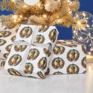 Papel De Regalo Faro navideño festivo en mosaico