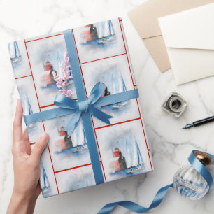 Papel De Regalo Faro rojo de Michigan con velero