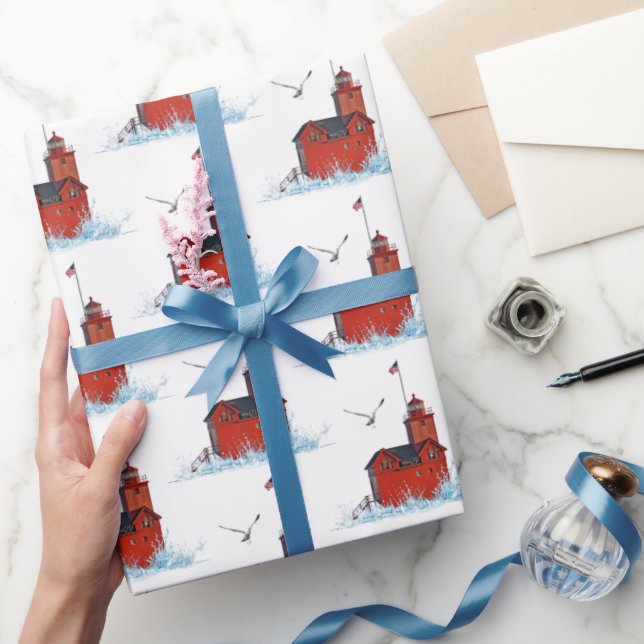 Papel De Regalo Faro Rojo Grande de Michigan (Regalar)