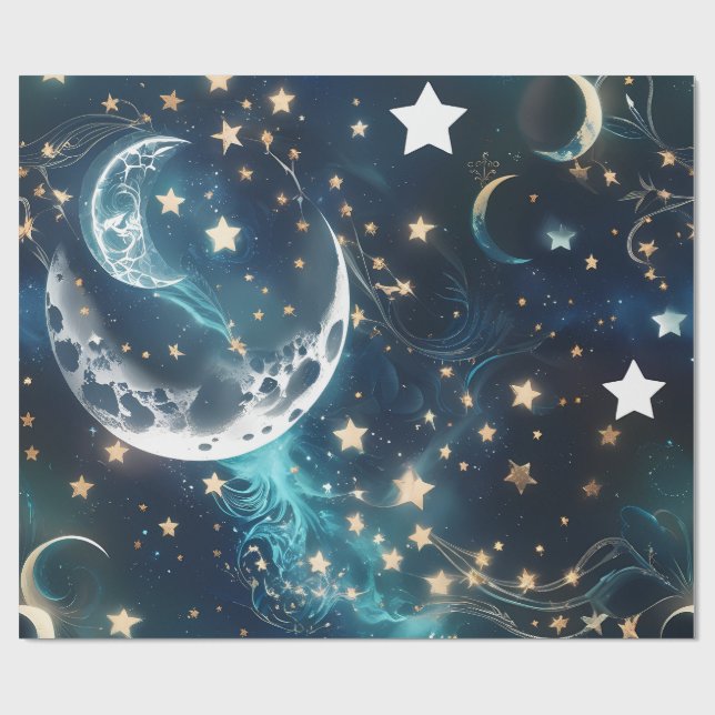Papel de Regalo – Fases de la Luna Azul Hielo (Superficie plana)
