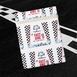 Papel De Regalo Fast One 1st birthday Boy Racing Car 