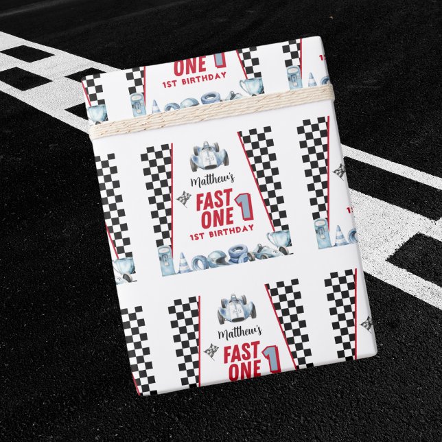 Papel De Regalo Fast One 1st birthday Boy Racing Car  (Subido por el creador)