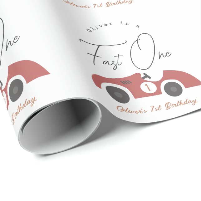 Papel De Regalo Fast One Red Race Car Boy 1st Birthday (Esquina del rollo)