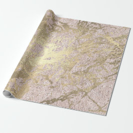 Papel De Regalo Faux Champaigne Rosa Gold Marble Metálica Marfil