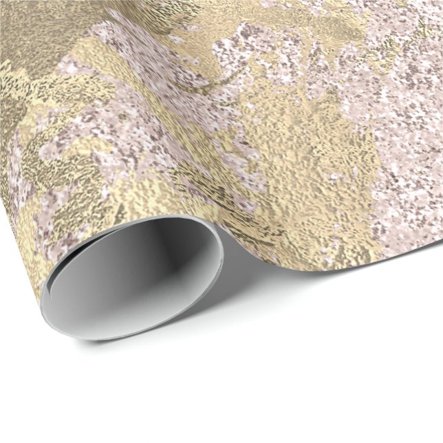 Papel De Regalo Faux Champaigne Rosa Gold Marble Metálica Marfil (Esquina del rollo)