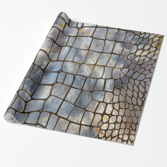 Papel De Regalo Faux Crocodile mármol y oro (Desenrollado)