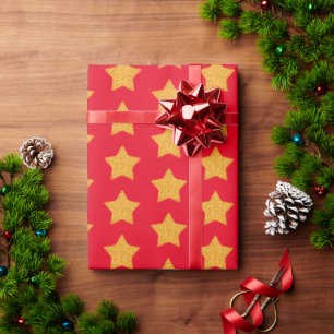 Papel De Regalo Faux de oro Purpurina Star Pattern Red Gift