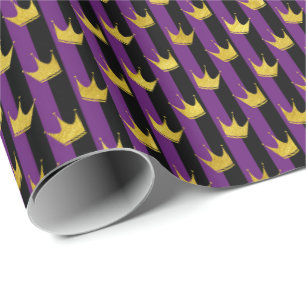 Papel De Regalo Faux Gold Crowne Purple Black Stripes Mardi Gras