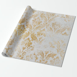Papel De Regalo Faux Gold Floral Cottage Grungy Damask Gray Royal
