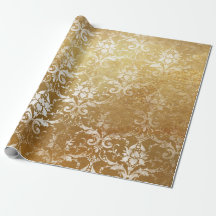 Faux Gold Floral Cottage Grungy Damask White Royal