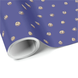 Papel De Regalo Faux Gold Polka Dots on Dark Periwinkle Blue