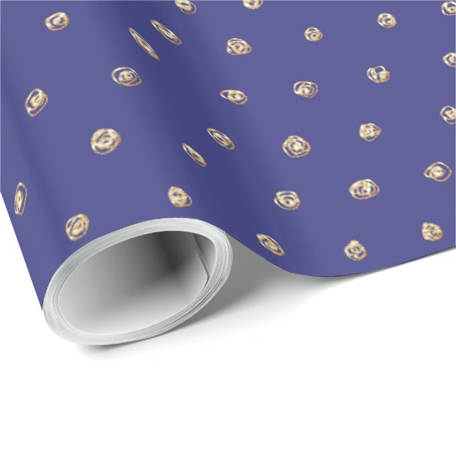 Papel De Regalo Faux Gold Polka Dots on Dark Periwinkle Blue (Esquina del rollo)