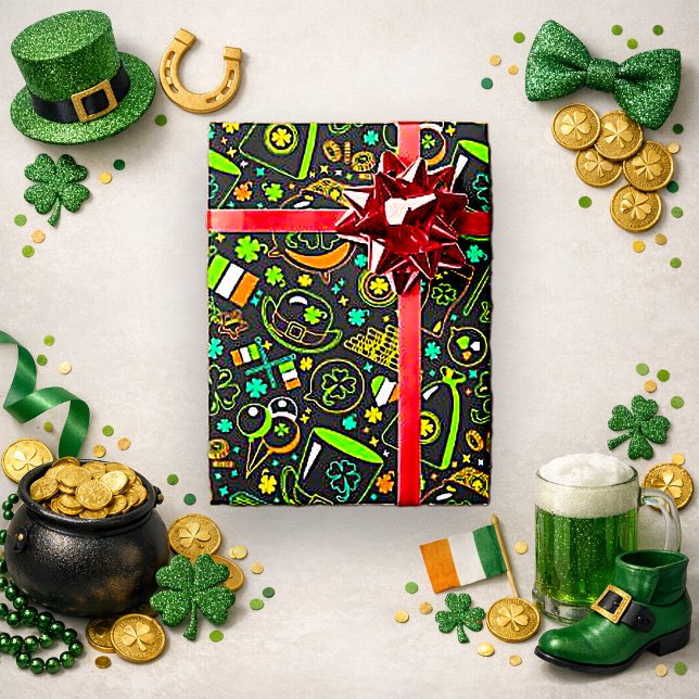 Papel De Regalo Faux Neon St. Patrick’s Day Irish Icon Pattern (Subido por el creador)