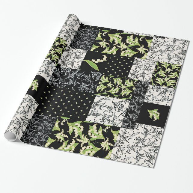 Papel De Regalo Faux Patchwork Giftwrap: Lily del Valle, Negro (Desenrollado)