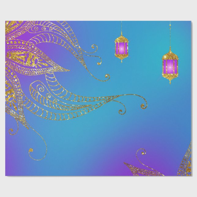 Papel De Regalo Faux Relieve metalizado dorado Arabian Bollywood (Superficie plana)