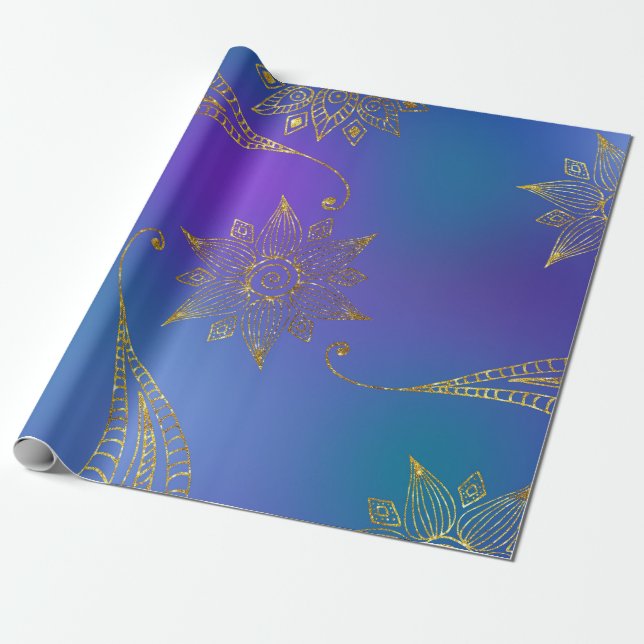 Papel De Regalo Faux Relieve metalizado dorado Arabian Bollywood (Desenrollado)