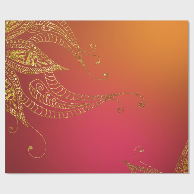 Papel De Regalo Faux Relieve metalizado dorado Arabian Bollywood (Superficie plana)