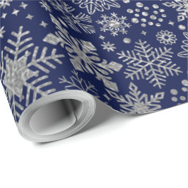 Papel De Regalo Faux Relieve metalizado plateado Copos de nieve pa