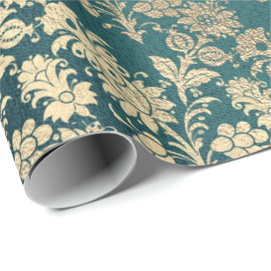 Papel De Regalo Faux Royal Gold Floral Powder Floral Pearly Verde 