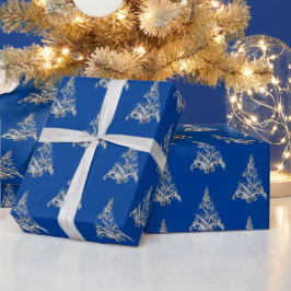 Papel De Regalo Faux Silver Gris Christmas Tree Pattern Blue