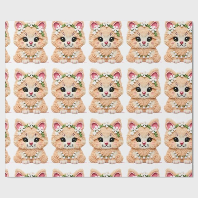 Papel De Regalo Faux Yarn Notch-Hook Christmas Cat – Cozy Holiday  (Superficie plana)
