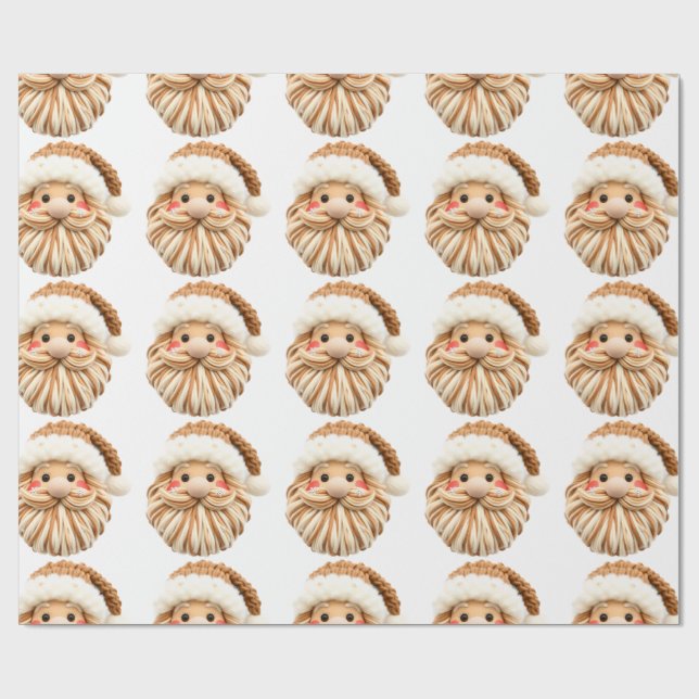 Papel De Regalo Faux Yarn Notch-Hook Santa Face Christmas Wrapping (Superficie plana)