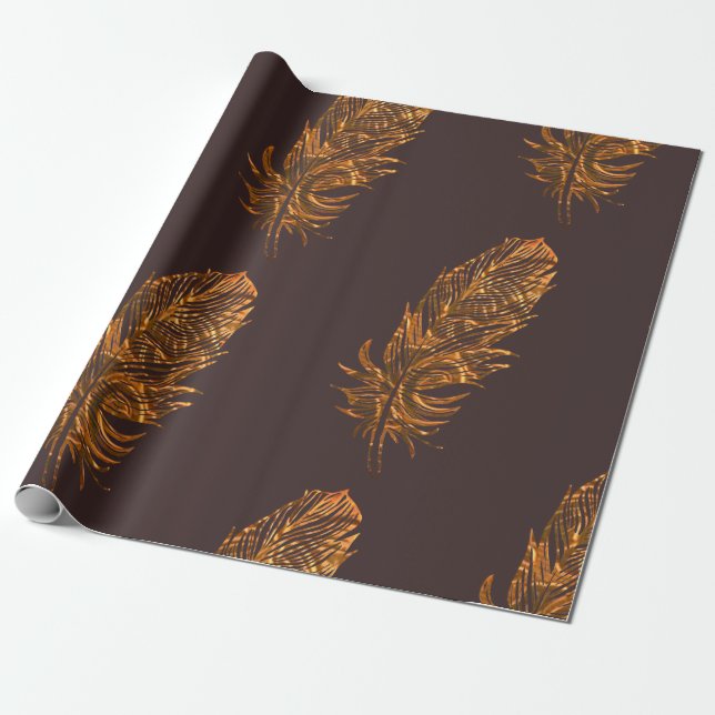 Papel De Regalo Feather Gold (Desenrollado)