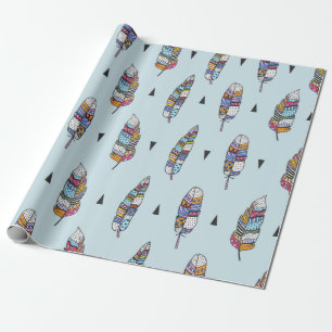 Papel De Regalo Feather hand drawn vintage pattern. Seamless boho