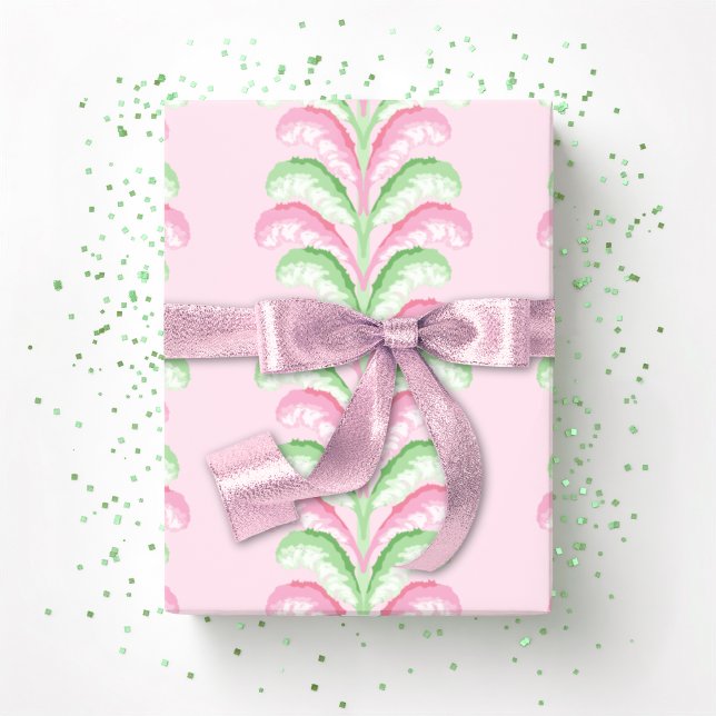 Papel De Regalo Feathered Fete Stripe in Pink and Green (Subido por el creador)