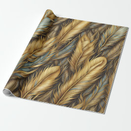 Papel De Regalo Feathers Golden Silver Art