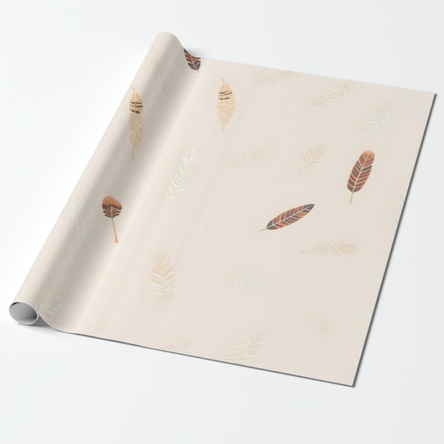 Papel De Regalo Feathers Luxury Popular Boho Collection (Desenrollado)