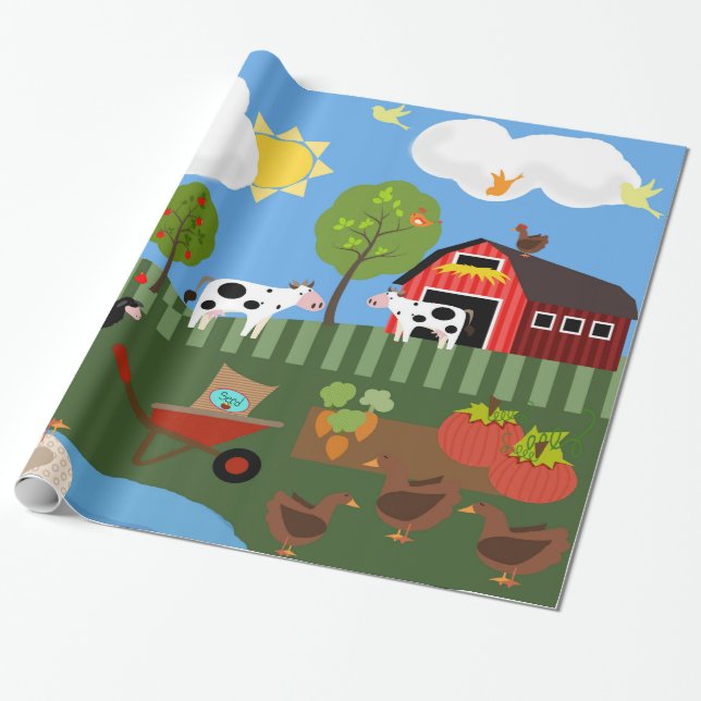 Papel De Regalo Felices Animales De Barnyard (Med. & Lg. Imágenes) (Desenrollado)