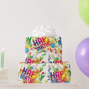 Papel De Regalo Felices Baloons y Streamers de cumpleaños