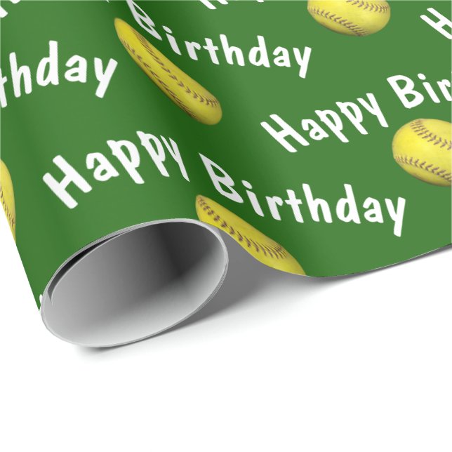 Papel De Regalo Felices bolitas de cumpleaños en verde (Esquina del rollo)