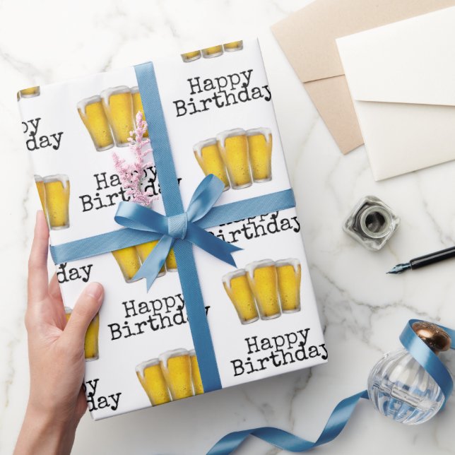 Papel De Regalo Felices Cervezas De Cumpleaños En Blanco (Regalar)