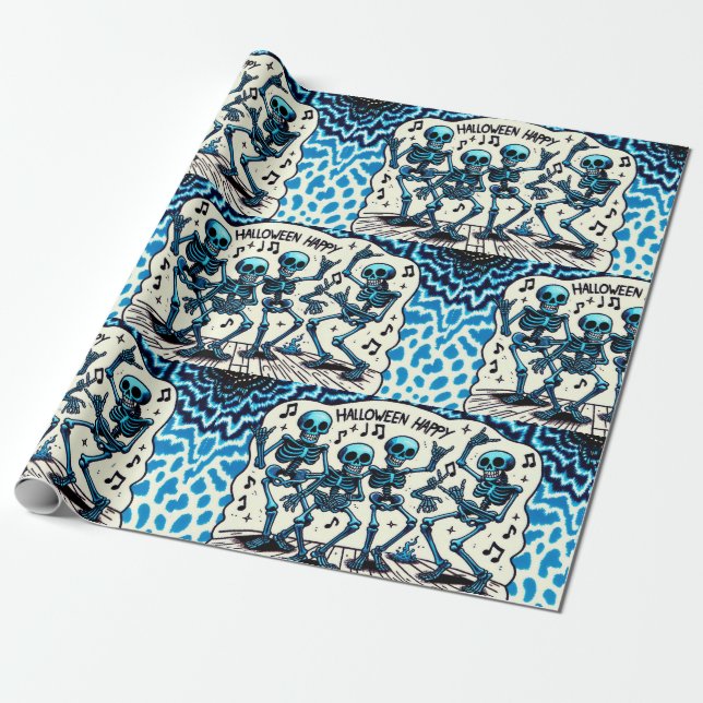 Papel De Regalo Felices esqueletos de Halloween: Fiesta de danza t (Desenrollado)