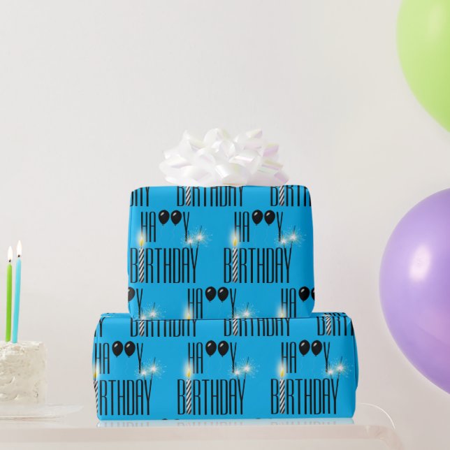 Papel De Regalo Felices estafadores de cumpleaños y globos negros (Regalos de fiesta)