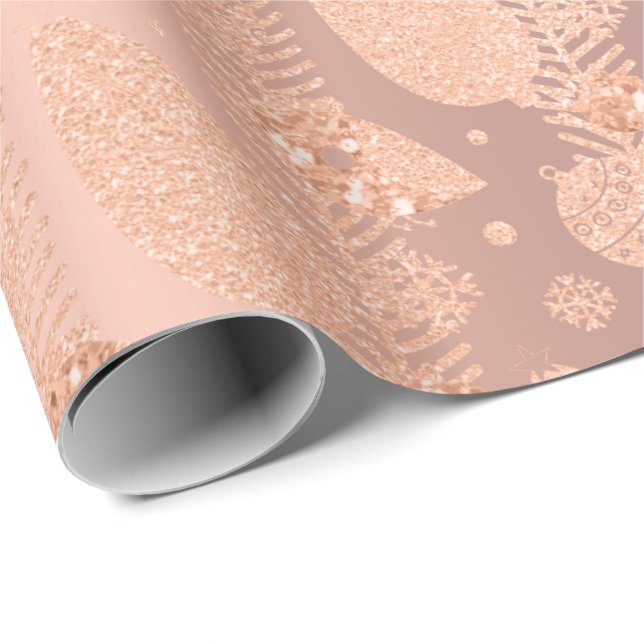 Papel De Regalo Felices feriados Rosa de Rubor Navidades Purpurina (Esquina del rollo)
