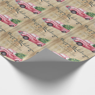 Papel De Regalo Felices Fiestas Camión de Navidad Rojo Vintage Rús