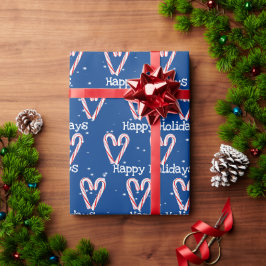 Papel De Regalo Felices fiestas Candy Cane con copos de nieve