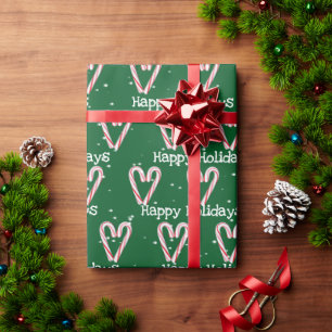 Papel De Regalo Felices fiestas Candy Cane con copos de nieve
