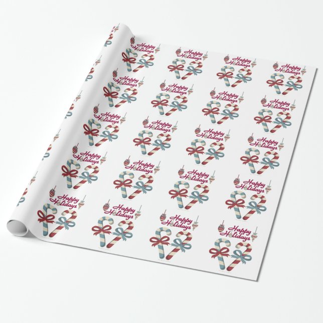 Papel De Regalo Felices fiestas Candy Cane Heart (Desenrollado)