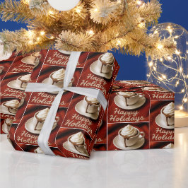 Papel De Regalo Felices Fiestas Chocolate Caliente Sobre una Manta