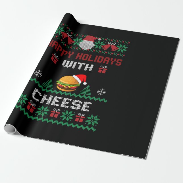Papel De Regalo Felices fiestas con Navidades feos de queso (Desenrollado)