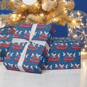 Papel De Regalo Felices Fiestas con Palomas Blancas y Copos de Nie