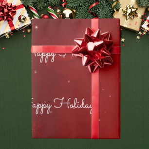 Papel De Regalo Felices Fiestas Cuadros Escarlata Navidad