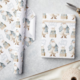 Papel De Regalo Felices Fiestas de Navidad Santa Azul